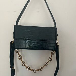 Dark green Faux animal skin mini handbag